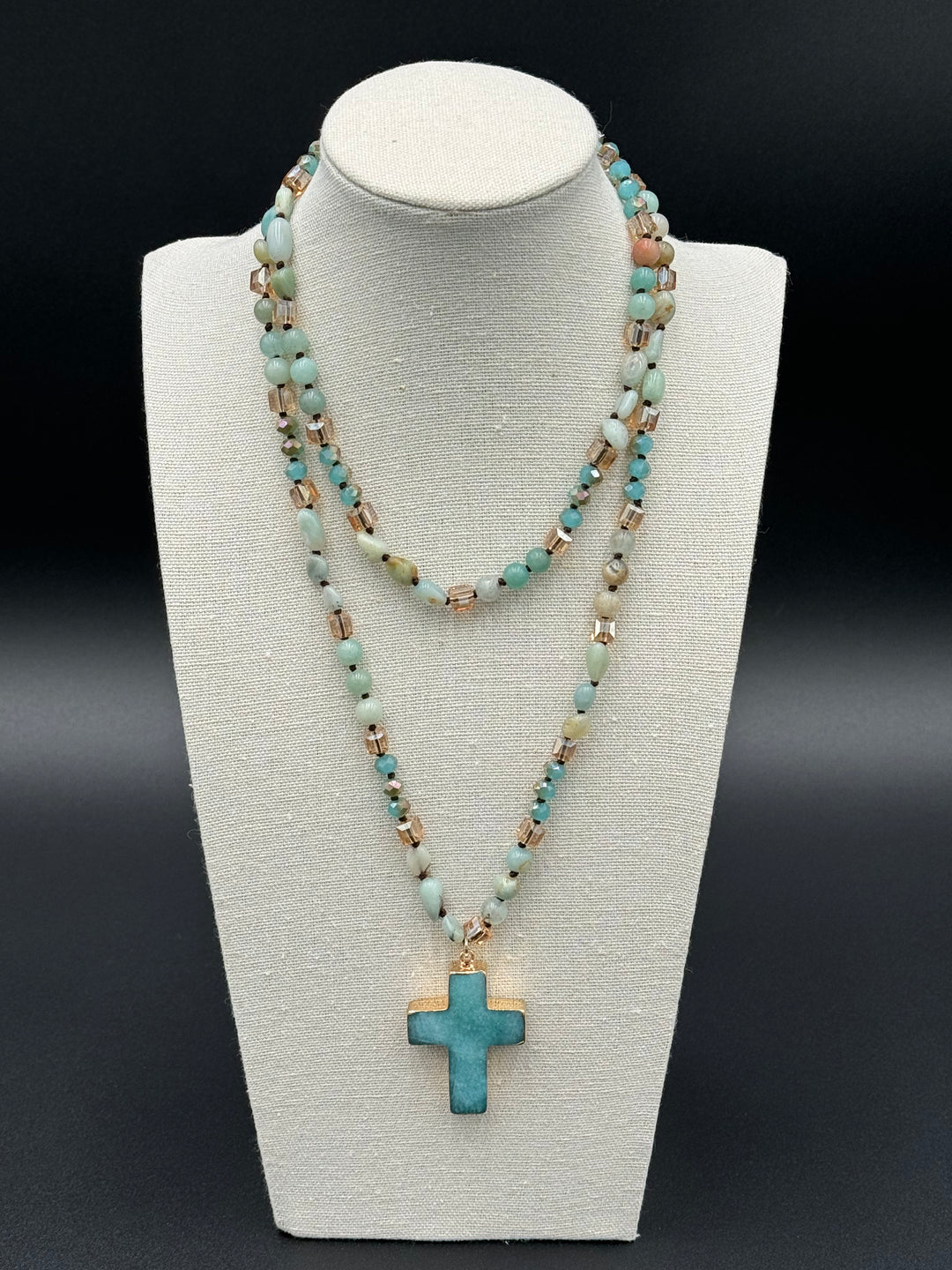 Divine Serenity Blue Agate Cross Necklace