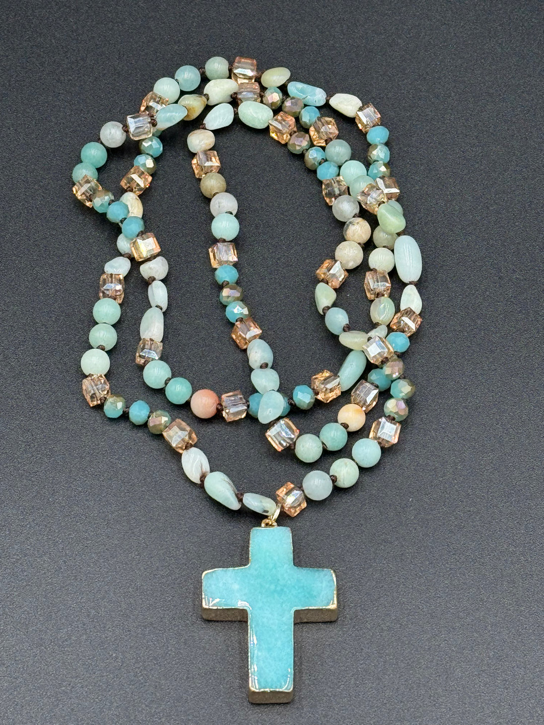 Divine Serenity Blue Agate Cross Necklace