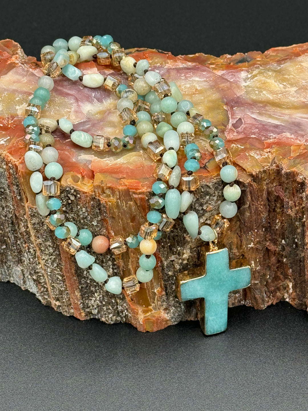 Divine Serenity Blue Agate Cross Necklace