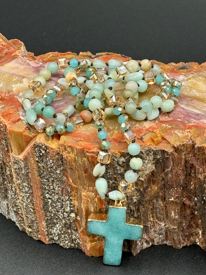 Divine Serenity Blue Agate Cross Necklace