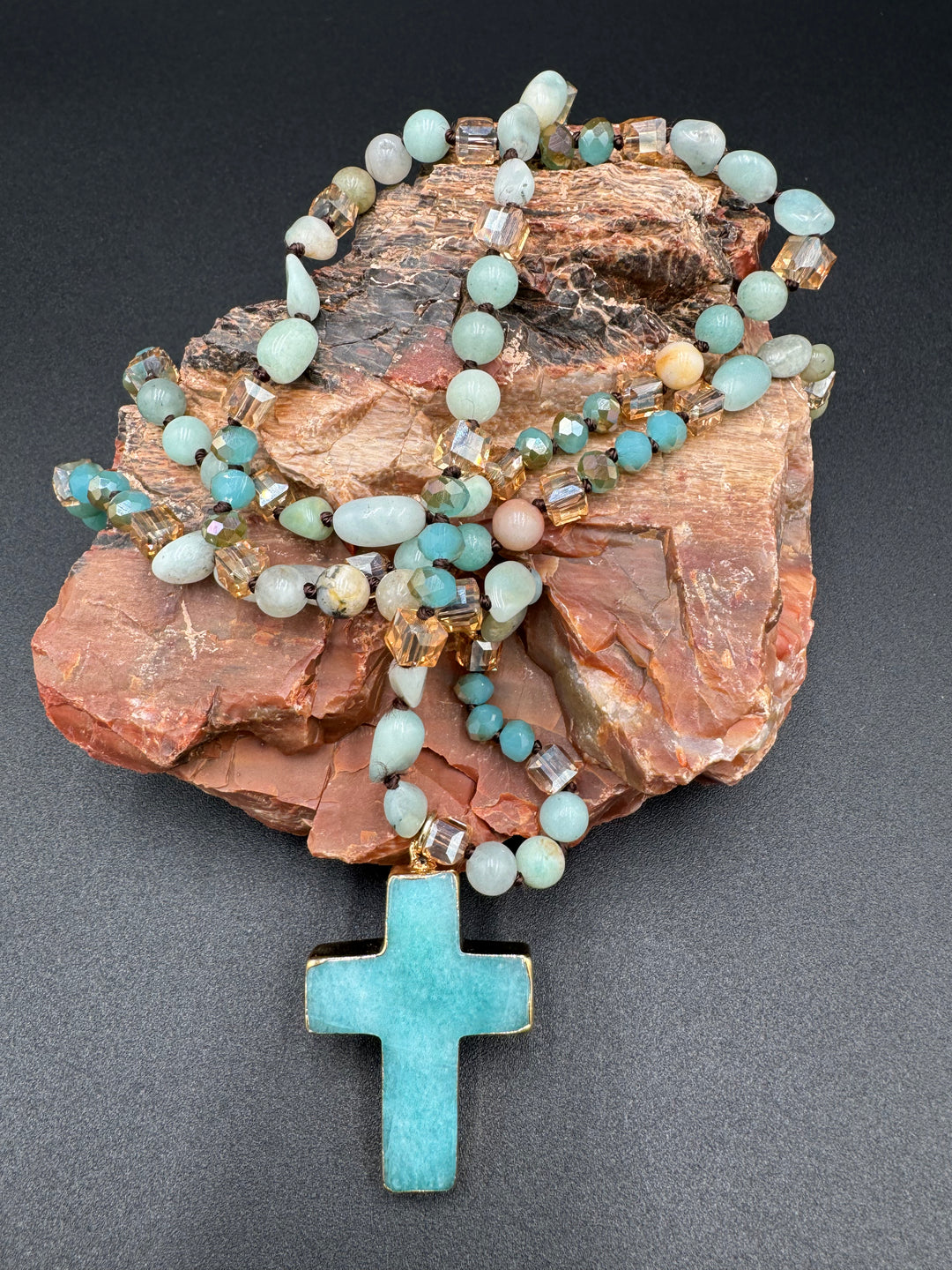 Divine Serenity Blue Agate Cross Necklace