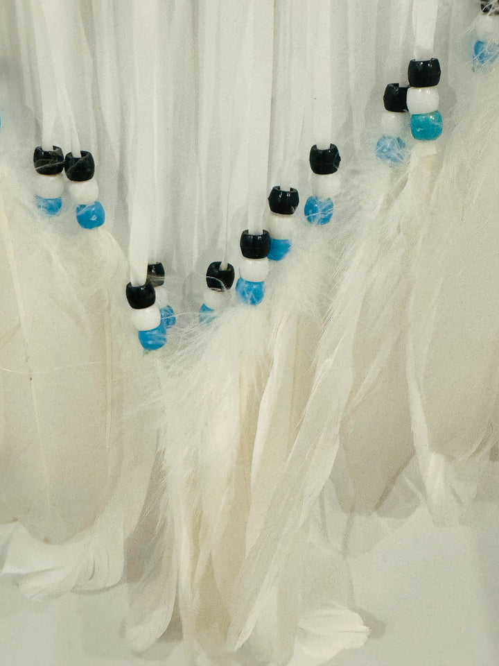 Bohemian Serenity - Handcrafted White, Blue, and Black Feather Evil Eye Dream Catchers