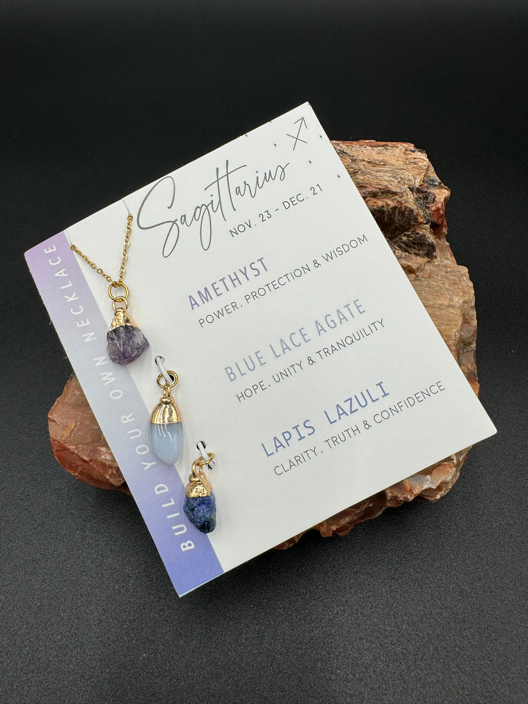 Build Your Own Zodiac Necklace set with 3 Natural Crystal pendants