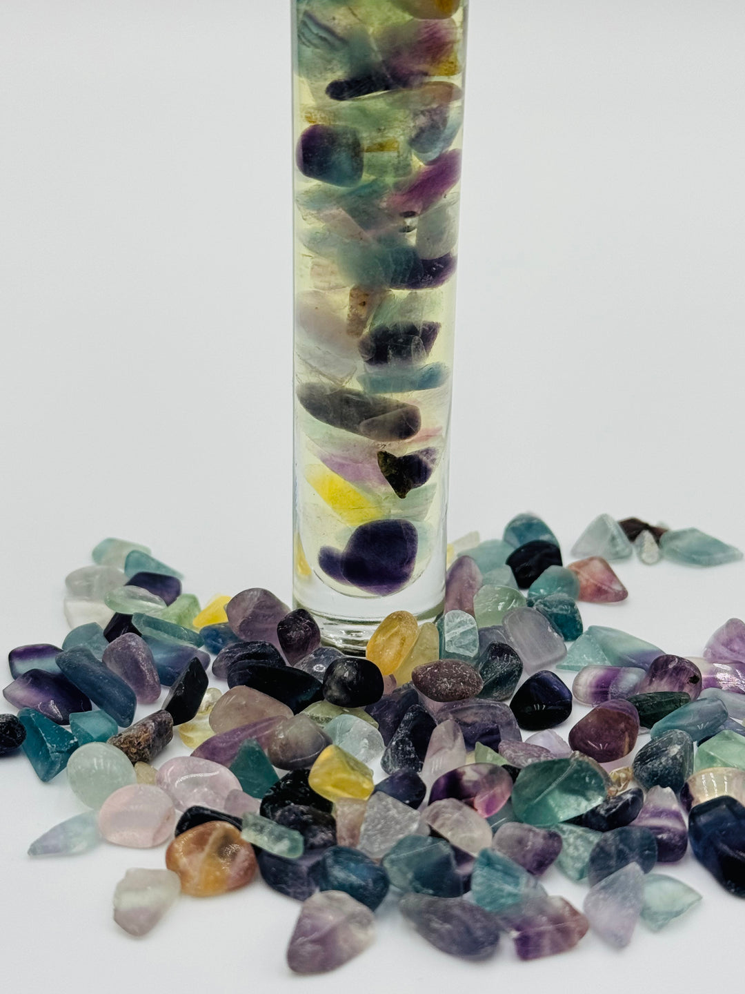 Harmonious Colorful Fluorite - Bergamot Infused Crystal Roll-On (Heart, Throat, and Third Eye Chakras)