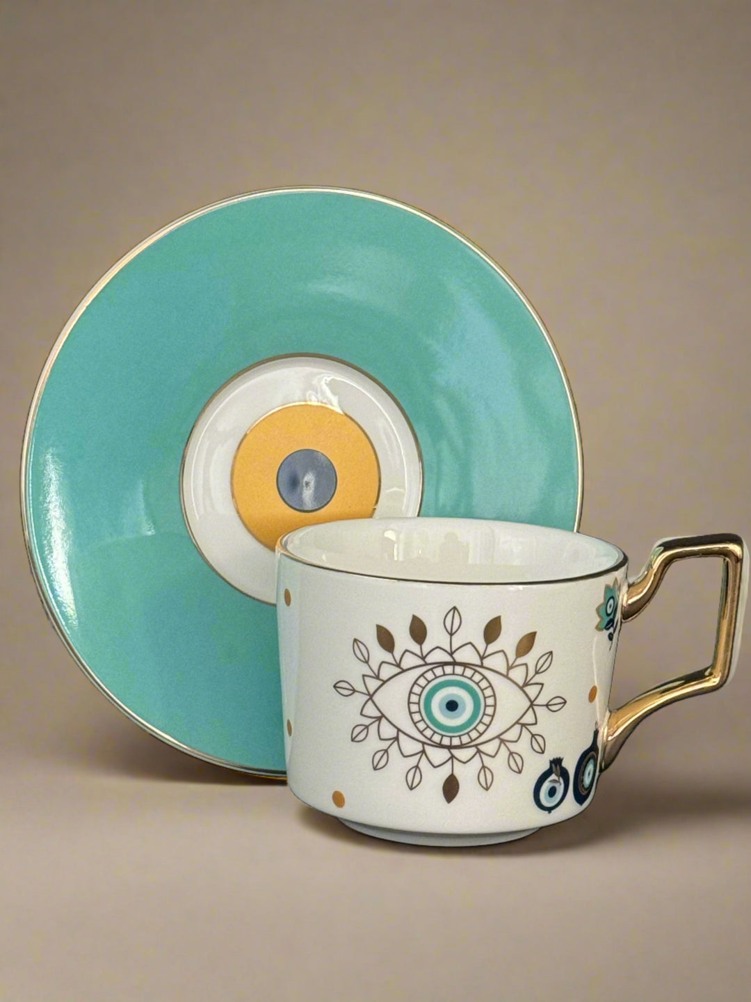 AuraGuard Luxe Ceramic Mug and Saucer Set