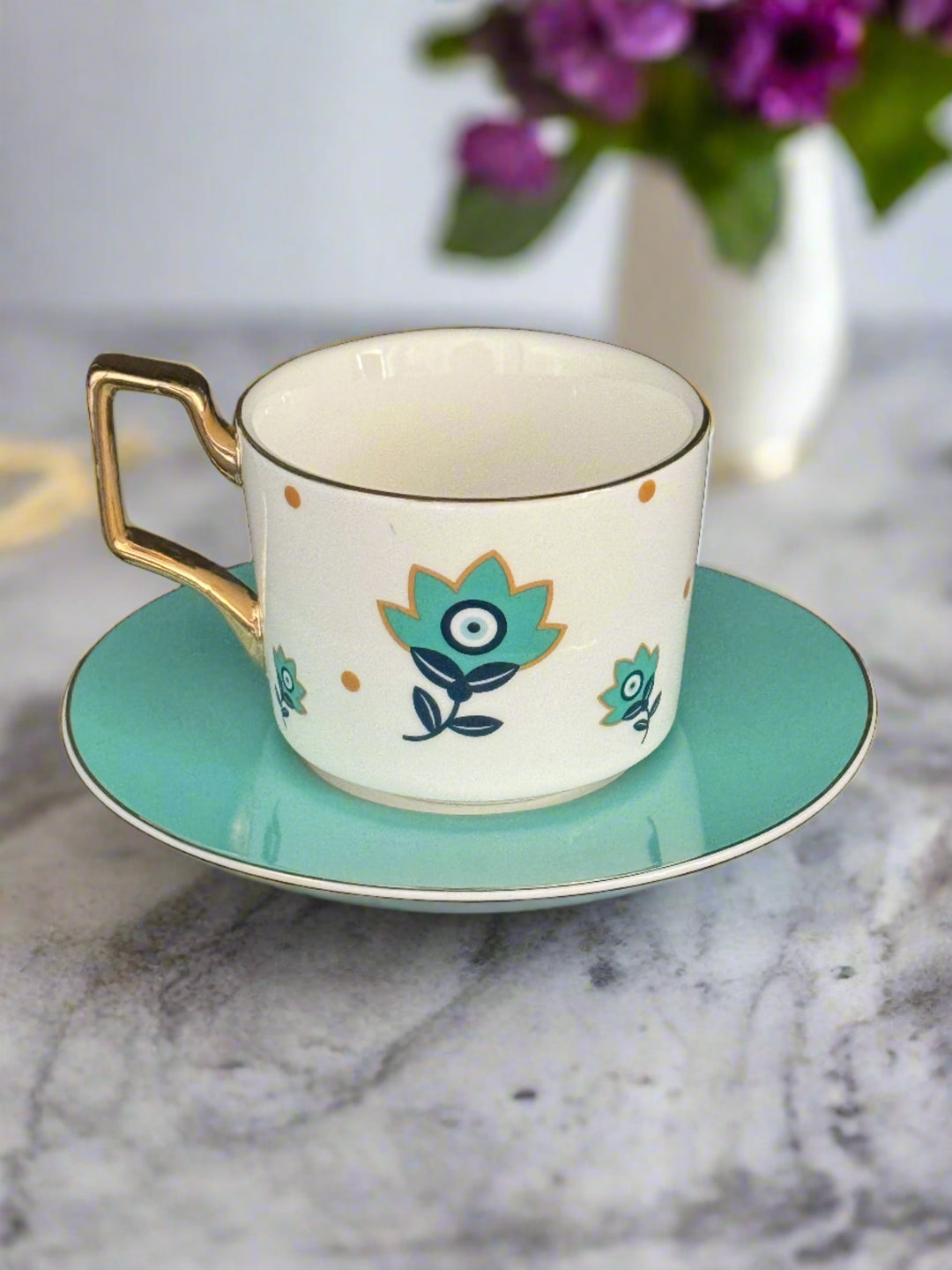 AuraGuard Luxe Ceramic Mug and Saucer Set