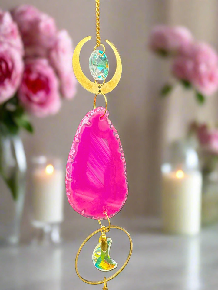 Celestial Harmony Pink Agate Sun Catcher