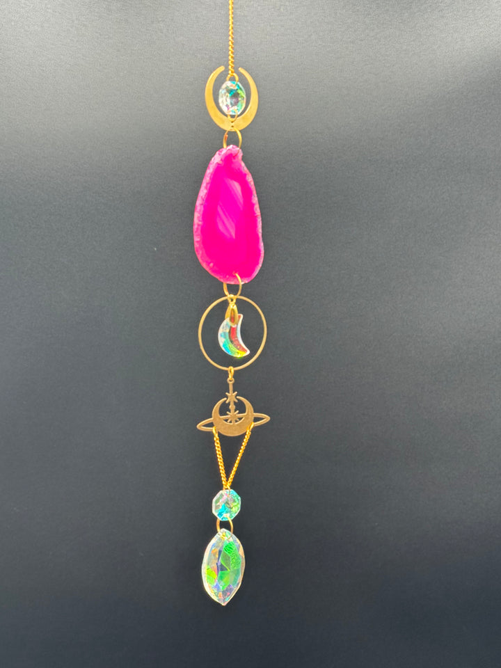 Celestial Harmony Pink Agate Sun Catcher