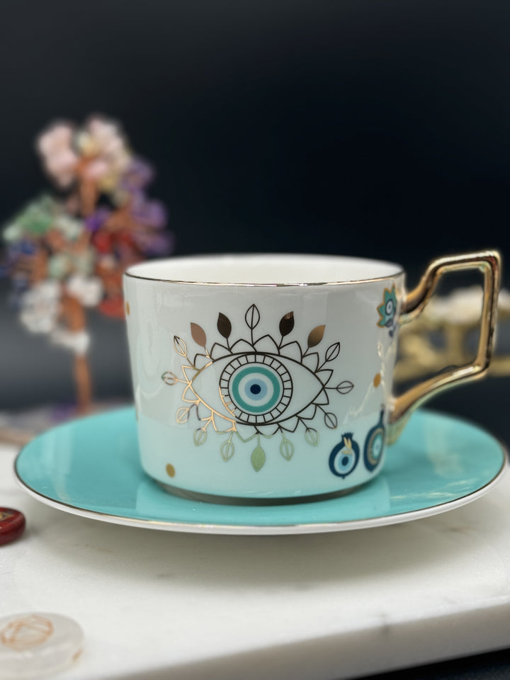 AuraGuard Luxe Ceramic Mug and Saucer Set