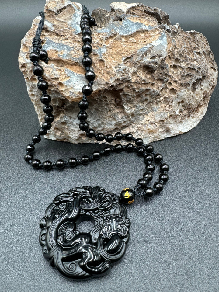 Black Obsidian Guardian Men's Pendant Necklace