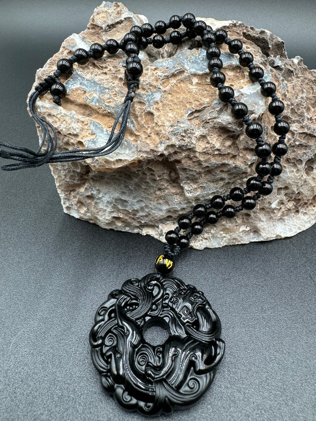 Black Obsidian Guardian Men's Pendant Necklace