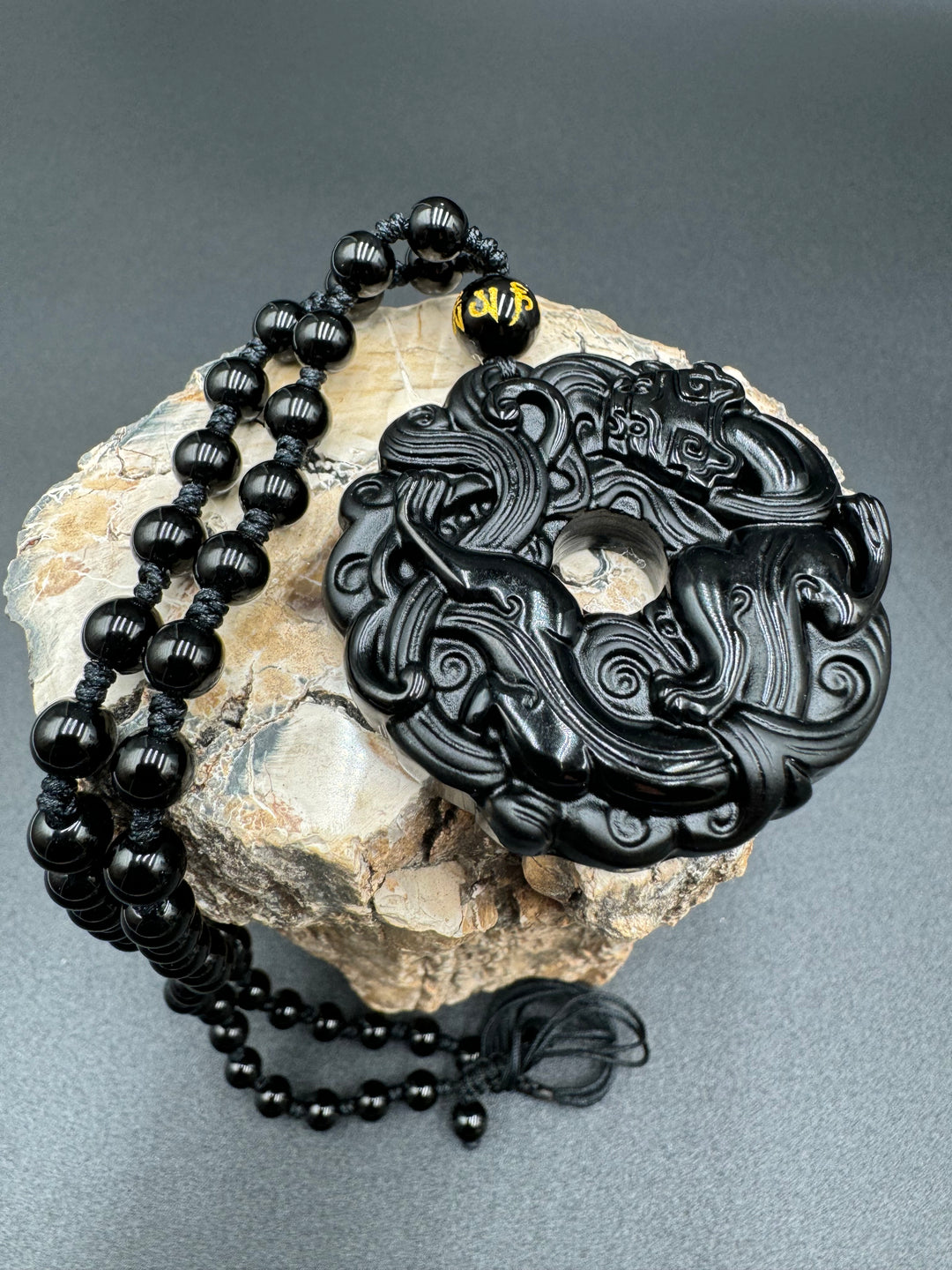 Black Obsidian Guardian Men's Pendant Necklace