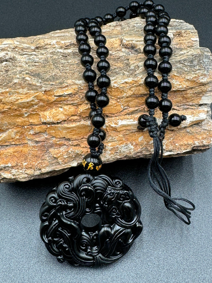 Black Obsidian Guardian Men's Pendant Necklace