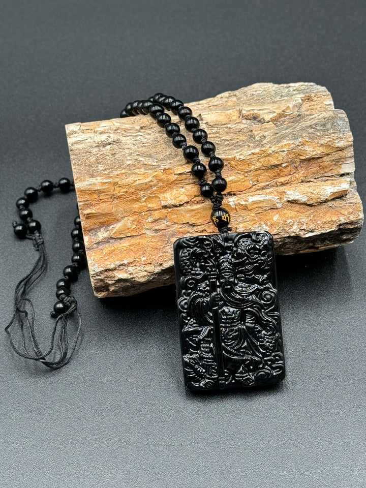 Victory Guardian Obsidian Pendant Necklace