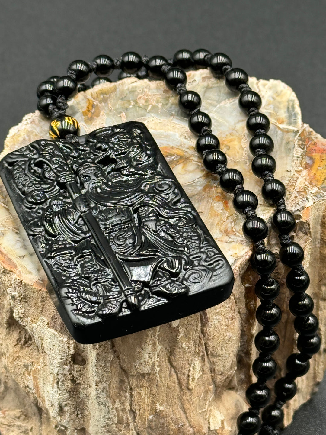 Victory Guardian Obsidian Pendant Necklace