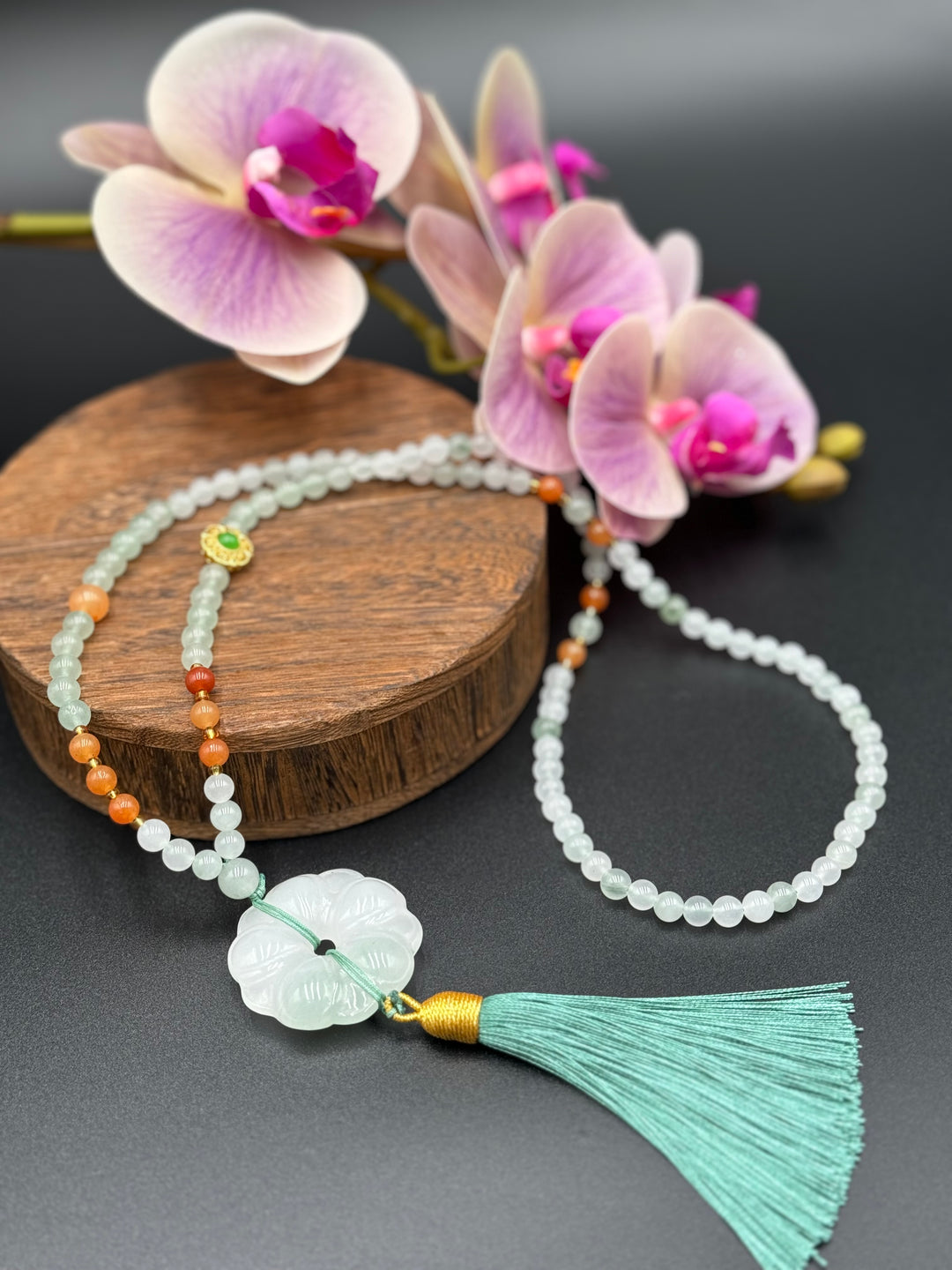 Serene Grace Silk & White Jade Necklace