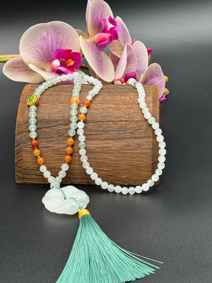 Serene Grace Silk & White Jade Necklace