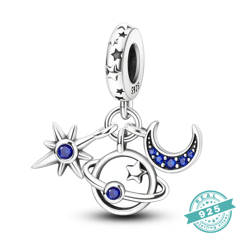 925 Sterling Silver With White & Blue Zircon Charms Collection (SS)