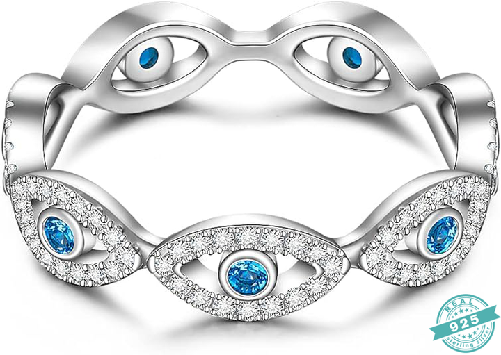 Sapphire Serenity Sterling Silver Evil Eye Band Ring (SS)