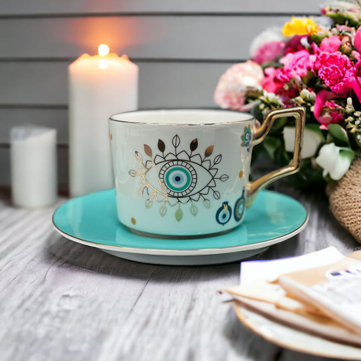 AuraGuard Luxe Ceramic Mug and Saucer Set