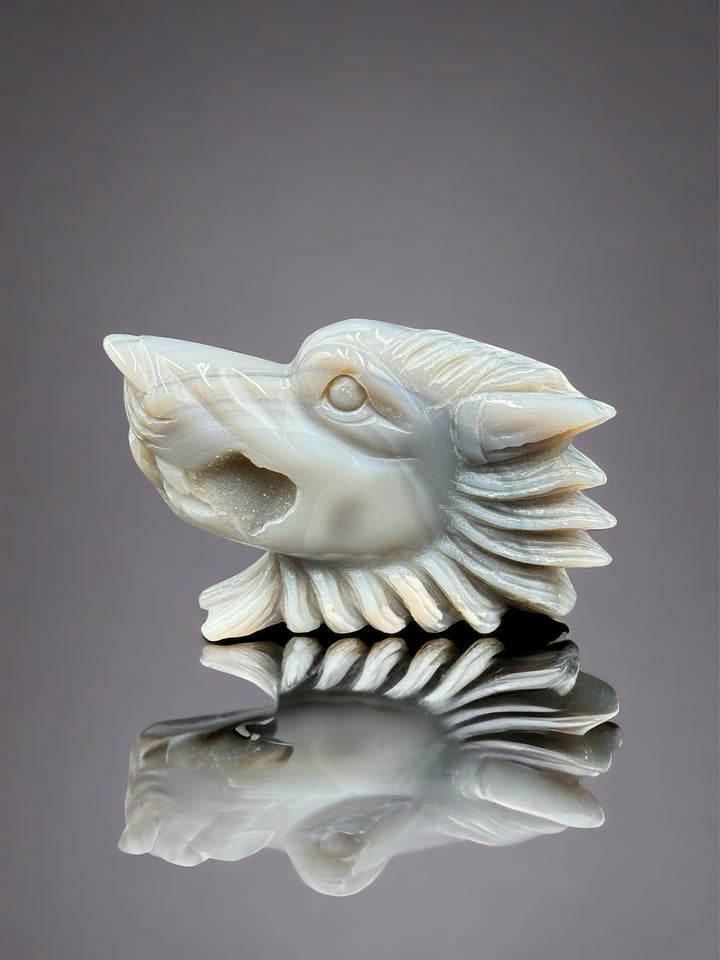 Guardian of the Wild - Druzy Agate Wolf Carved Statue