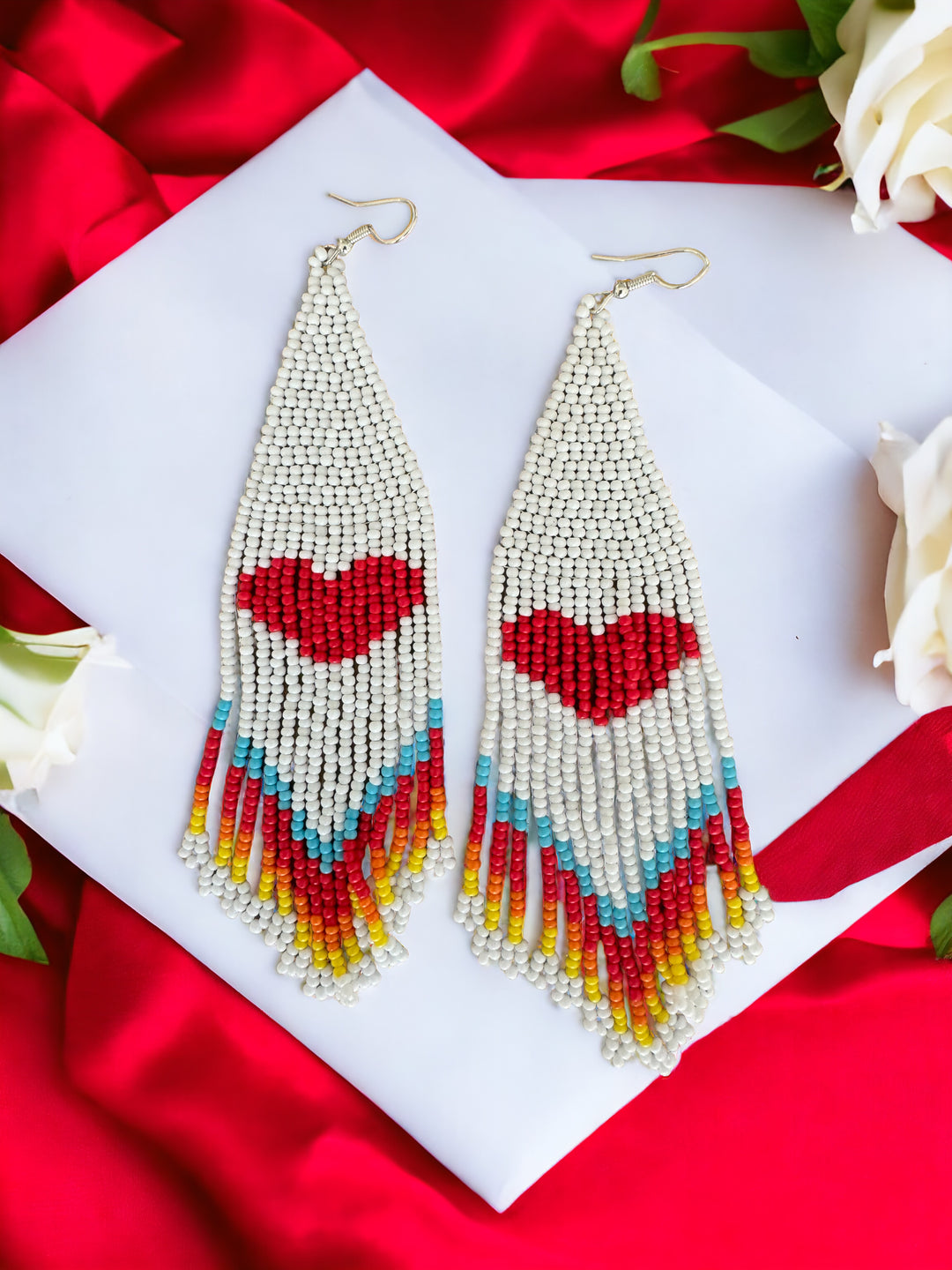 Handmade Bohemian Glass Beads Tassel Earrings - Love