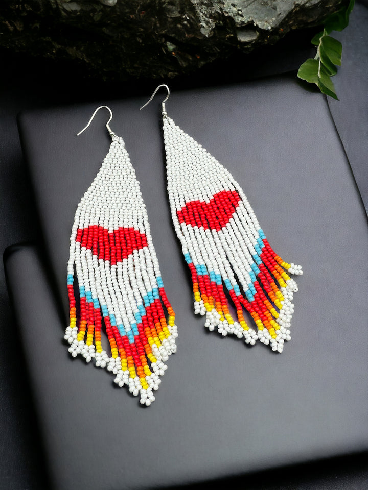 Handmade Bohemian Glass Beads Tassel Earrings - Love