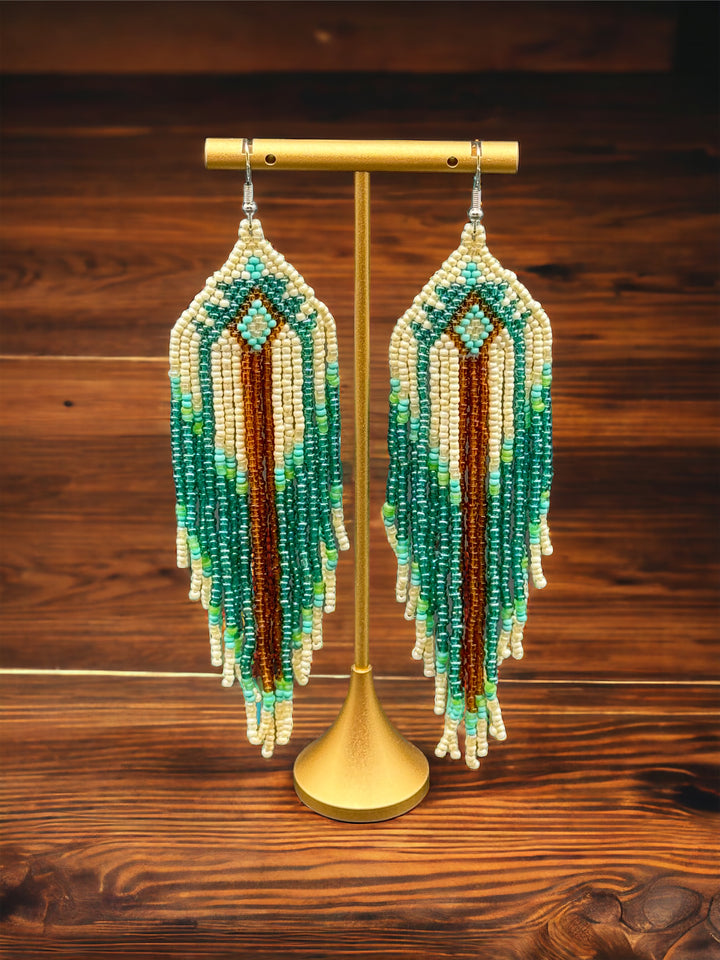 Handmade Bohemian Glass Beads Tassel Earrings - Geometry