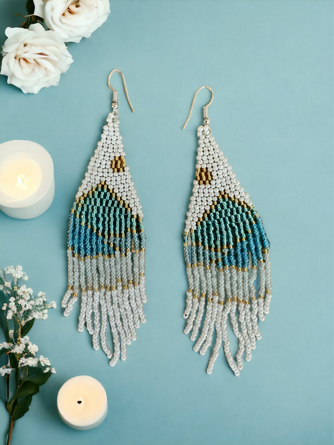 Handmade Bohemian Glass Beads Tassel Earrings - Summer