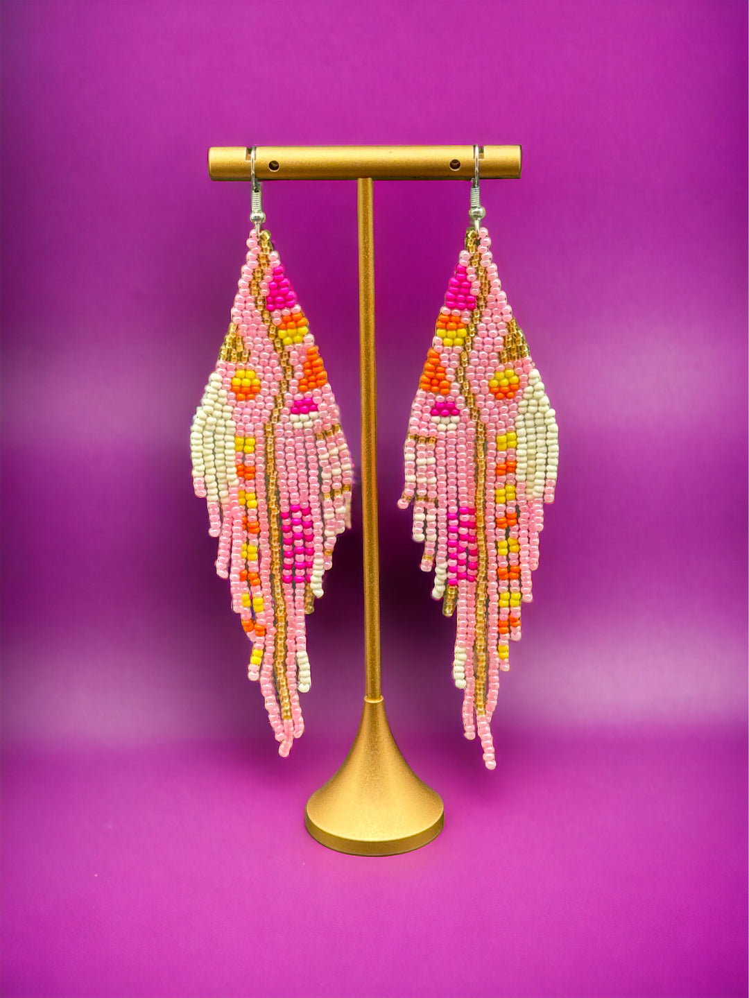 Handmade Bohemian Glass Beads Tassel Earrings - Pink