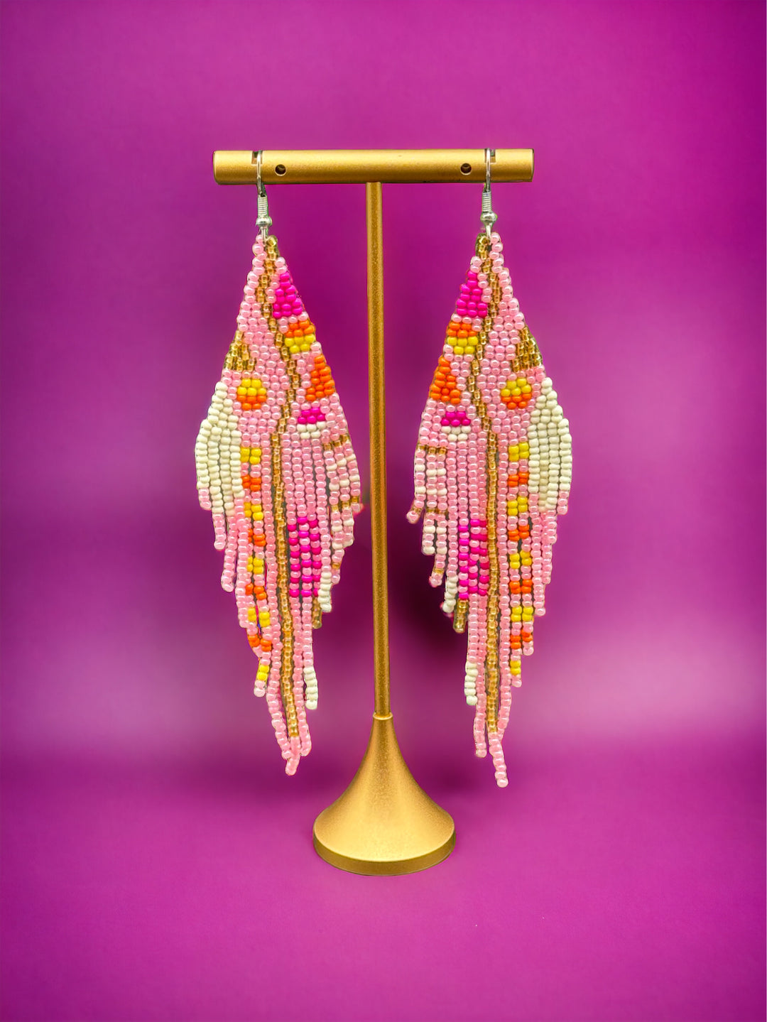 Handmade Bohemian Glass Beads Tassel Earrings - Pink