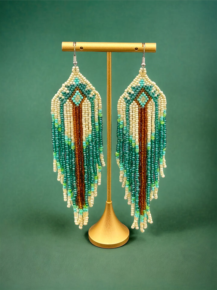 Handmade Bohemian Glass Beads Tassel Earrings - Geometry