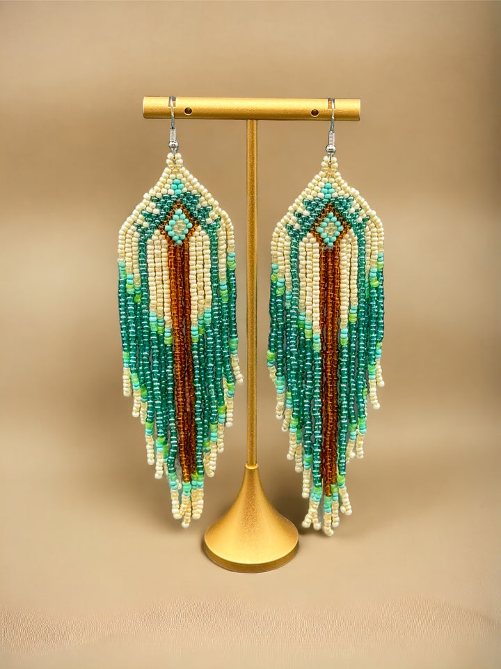 Handmade Bohemian Glass Beads Tassel Earrings - Geometry