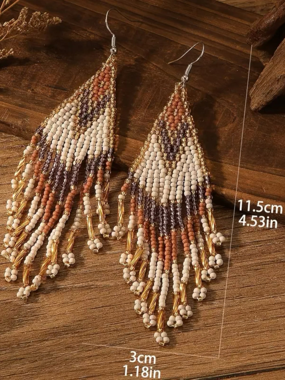 Handmade Bohemian Glass Beads Tassel Earrings - Brown