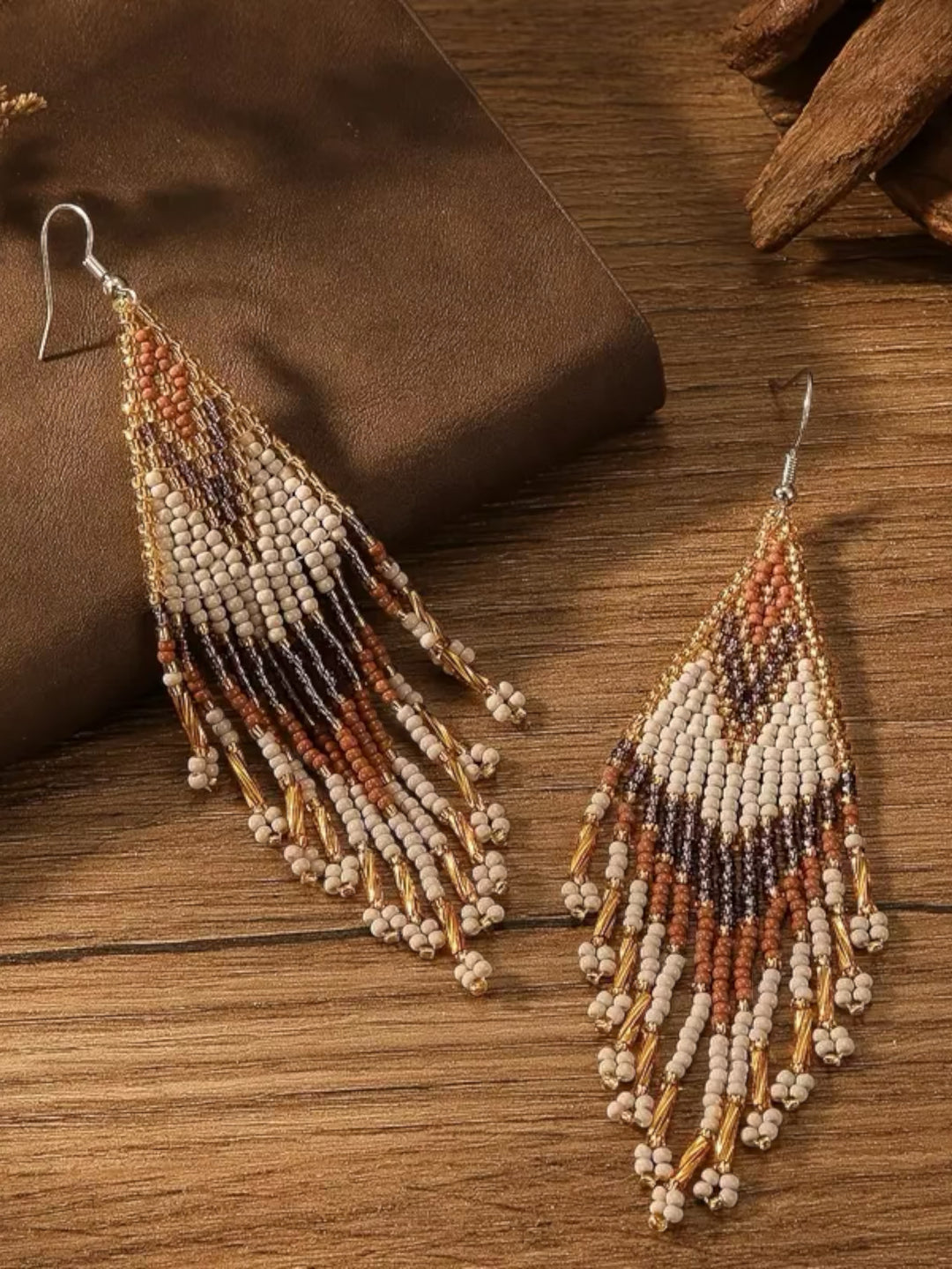 Handmade Bohemian Glass Beads Tassel Earrings - Brown