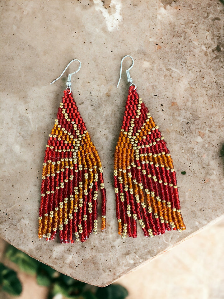 Handmade Bohemian Glass Beads Tassel Earrings - Southwest