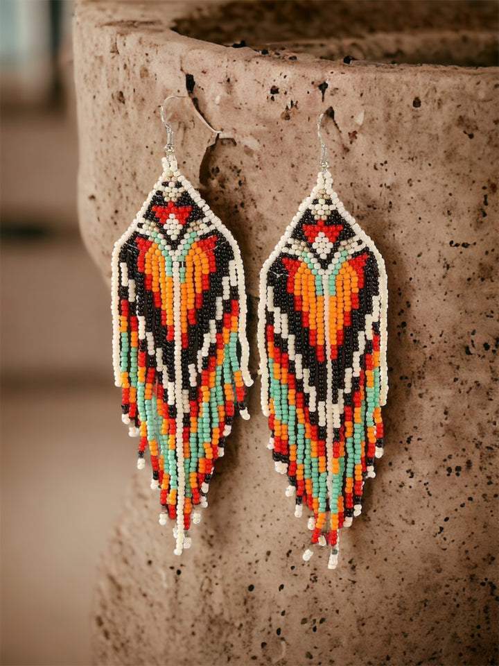 Handmade Bohemian Glass Beads Tassel Earrings - Multi-color