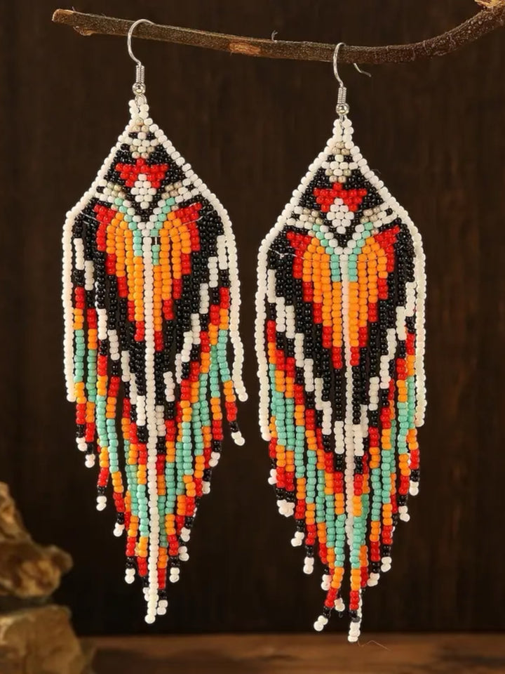 Handmade Bohemian Glass Beads Tassel Earrings - Multi-color