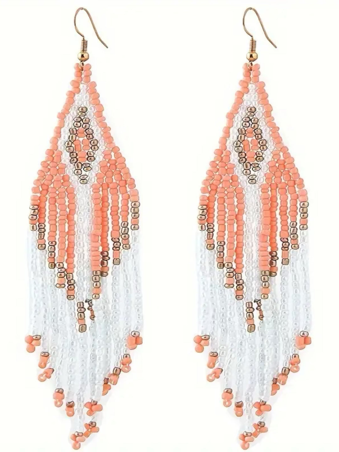 Handmade Bohemian Glass Beads Tassel Earrings - Coral