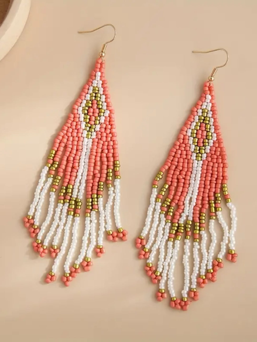 Handmade Bohemian Glass Beads Tassel Earrings - Coral