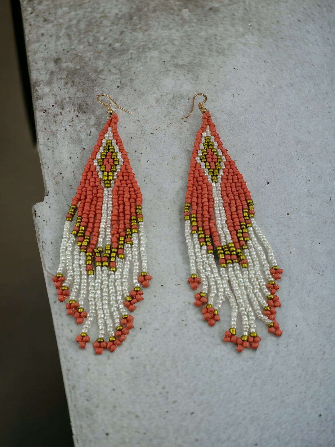 Handmade Bohemian Glass Beads Tassel Earrings - Coral