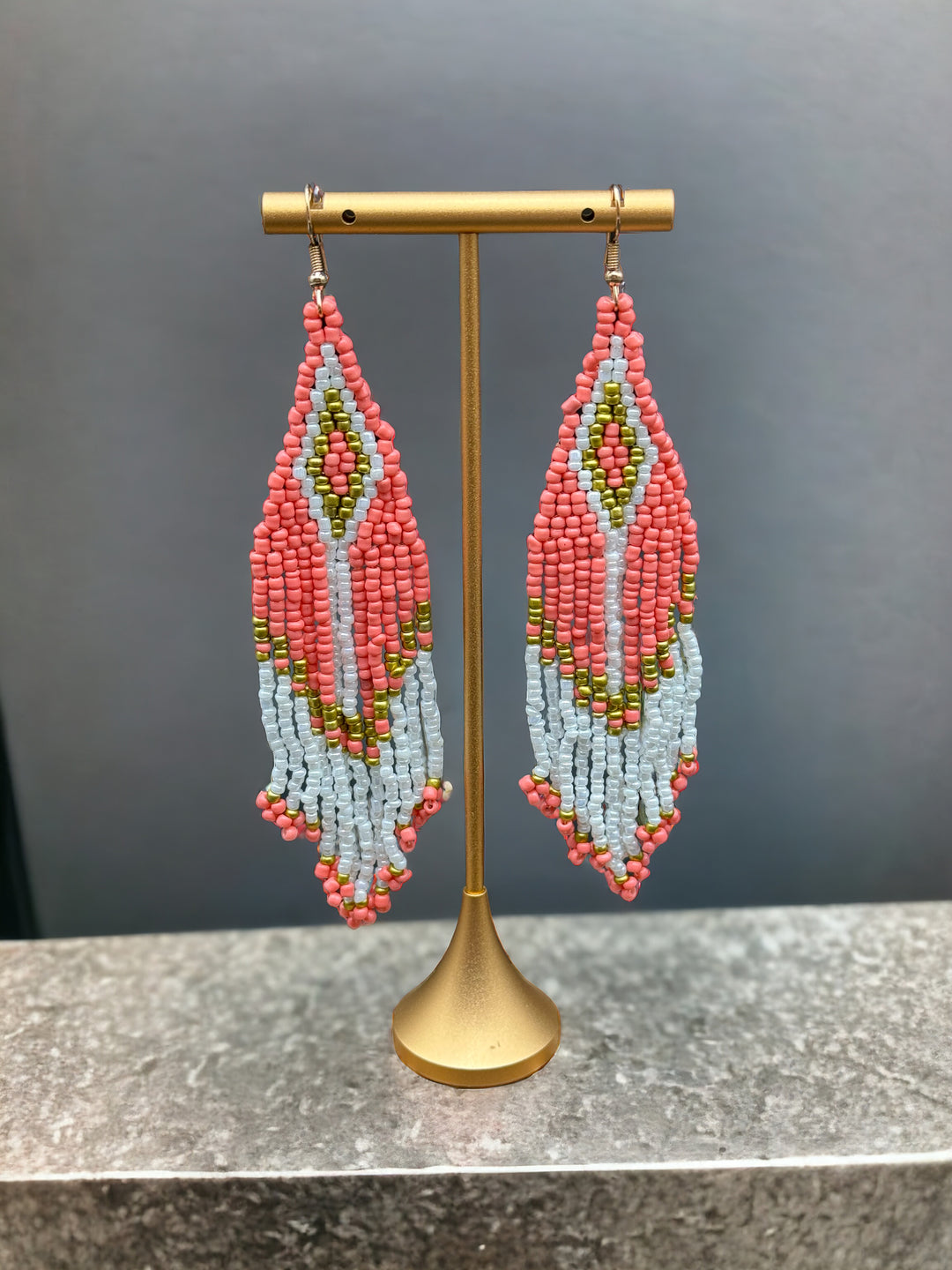 Handmade Bohemian Glass Beads Tassel Earrings - Coral