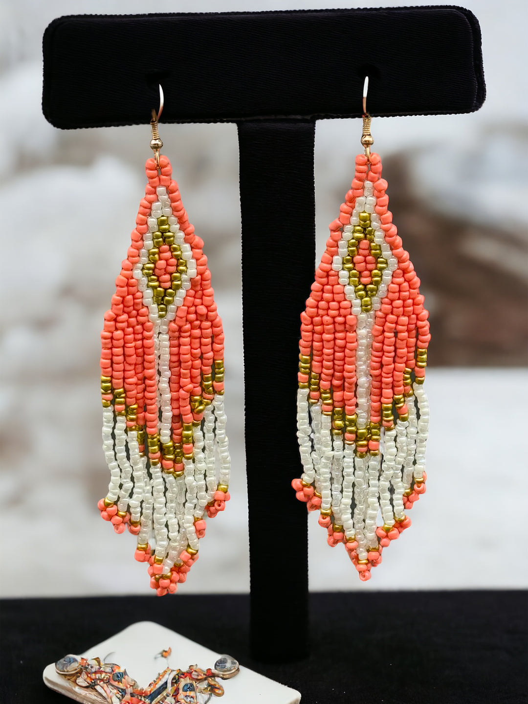 Handmade Bohemian Glass Beads Tassel Earrings - Coral