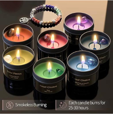 Chakra Candles with Premium Crystal and Healing Stones