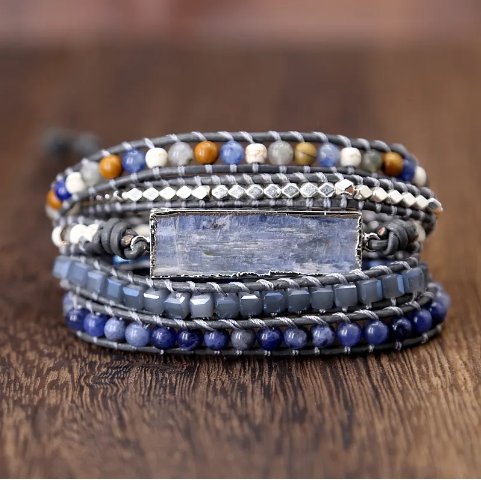 Bohemian Kyanite 5-Layer Leather Wrap Around Bracelet