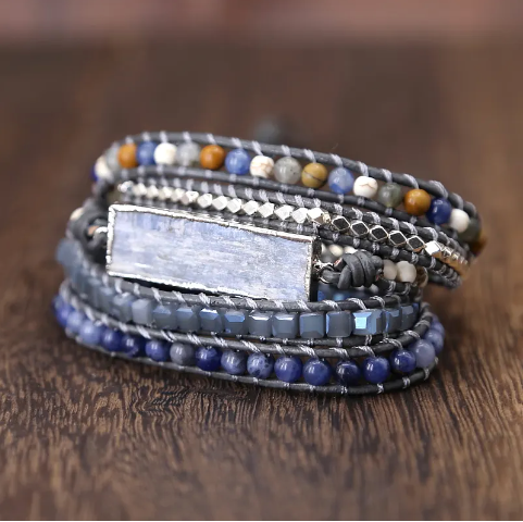 Bohemian Kyanite 5-Layer Leather Wrap Around Bracelet