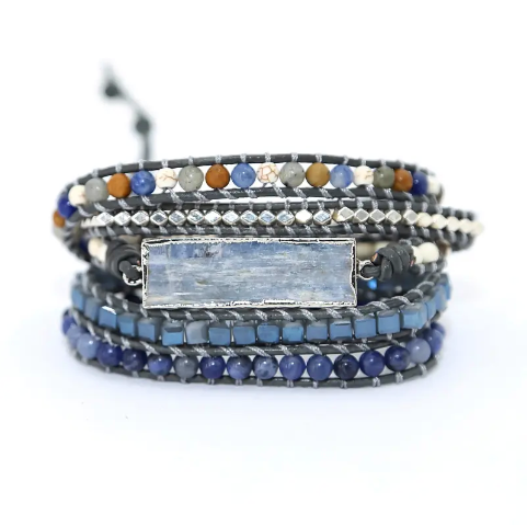 Bohemian Kyanite 5-Layer Leather Wrap Around Bracelet