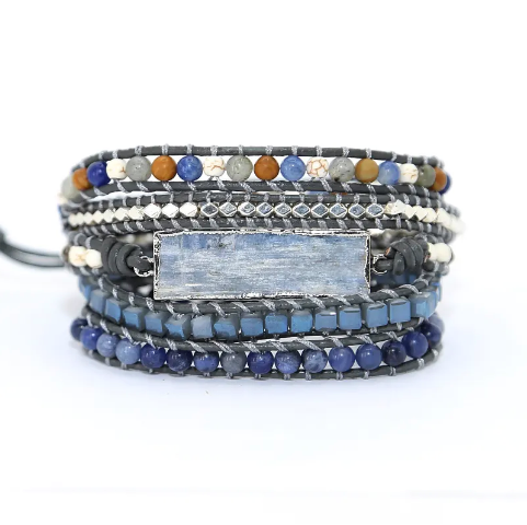 Bohemian Kyanite 5-Layer Leather Wrap Around Bracelet