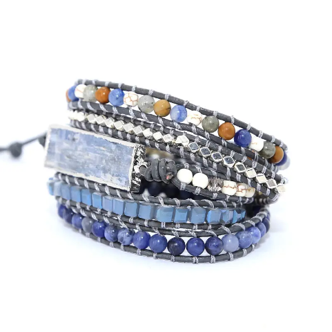 Bohemian Kyanite 5-Layer Leather Wrap Around Bracelet