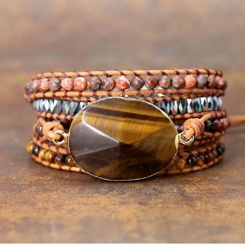 Bohemian Tiger's Eye 5-Layer Leather Wrap Bracelet